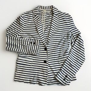 J Crew Blazer Striped Ivory Navy‎ Soft Knit Cotton Nautical Preppy